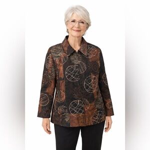 Vintage Joseph Ribkoff Size 14 Embellished Abstract Textured Brown Veston/Jacket